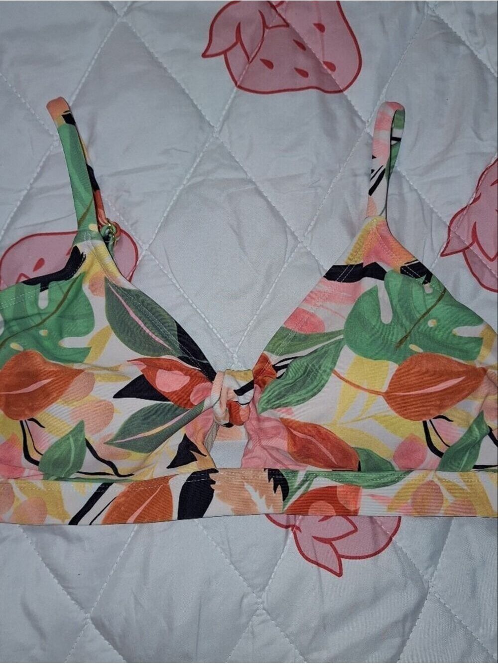 Kona Sol Orange Green Bikini Top Medium